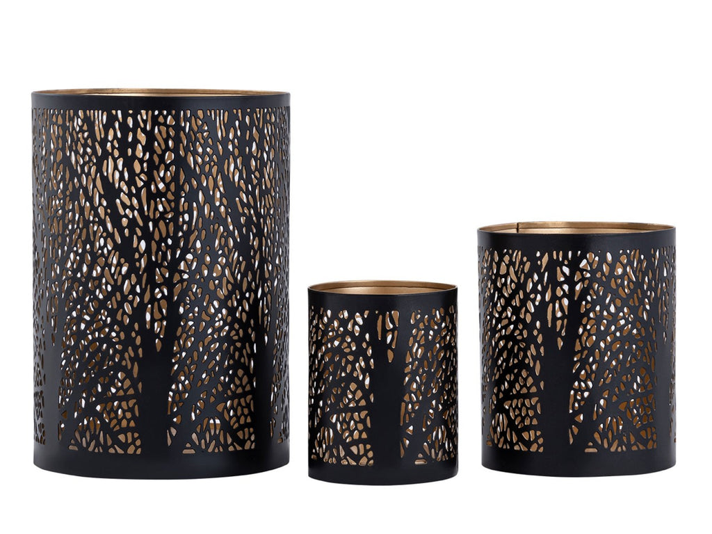 Forest candle holder – handmade metal system in black and gold