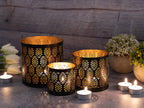 Oriental candle holder set – handmade metal in black and gold