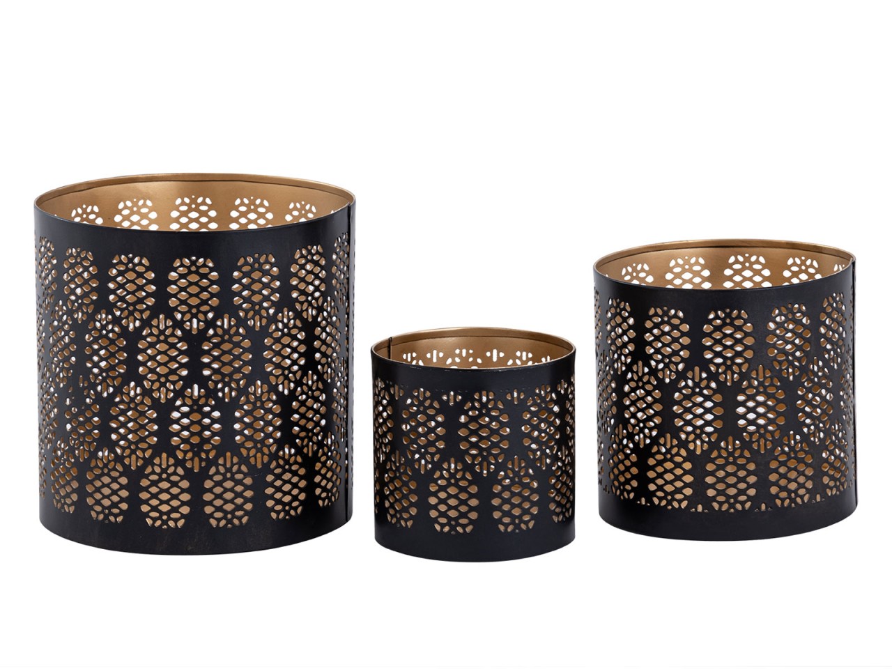 Oriental candle holder set – handmade metal in black and gold