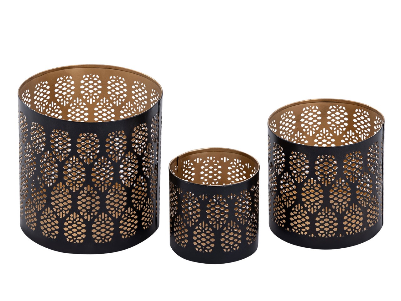 Oriental candle holder set – handmade metal in black and gold
