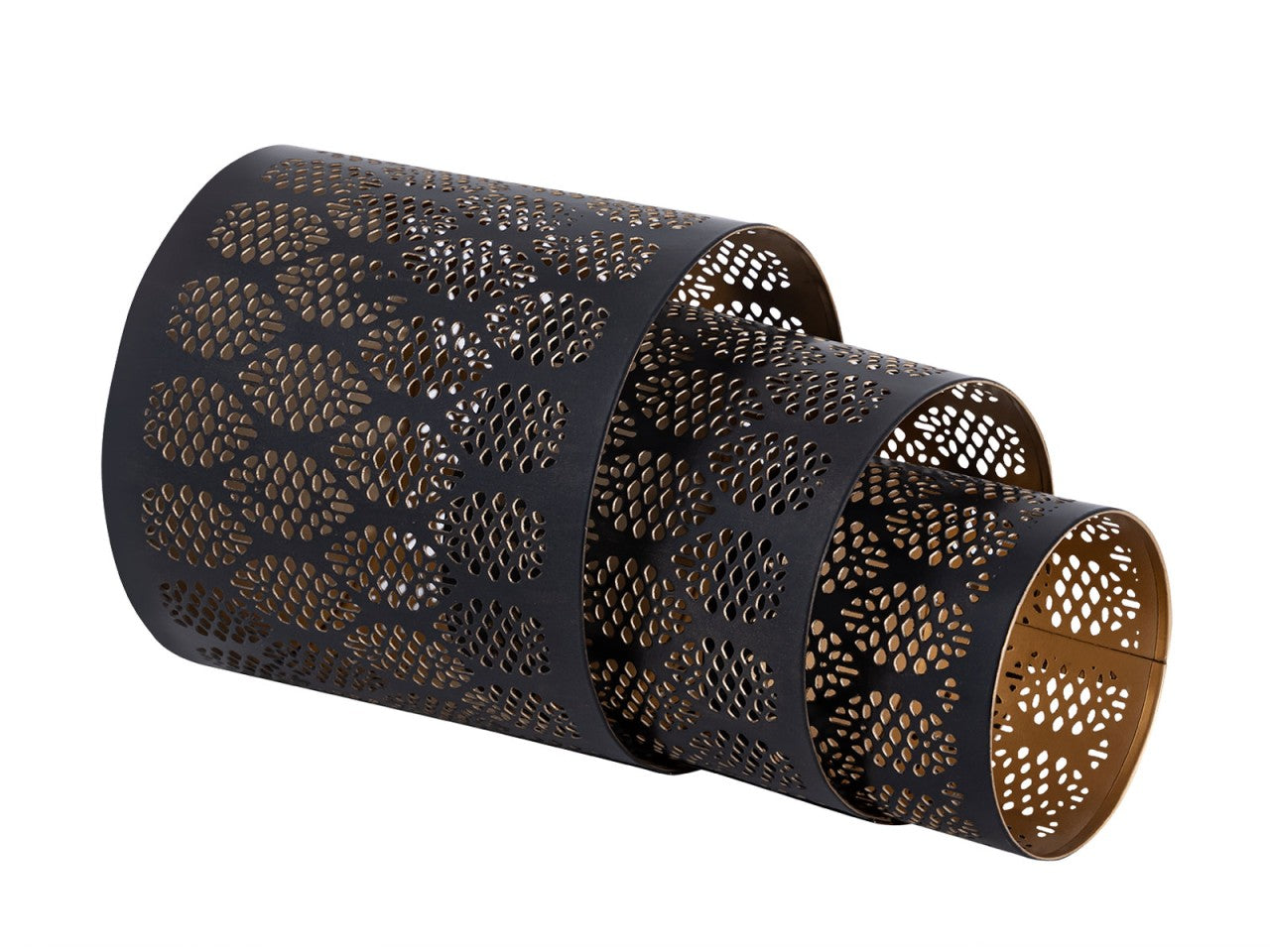 Oriental candle holder set – handmade metal in black and gold