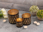 Oriental candle holder set – handmade metal in black and gold