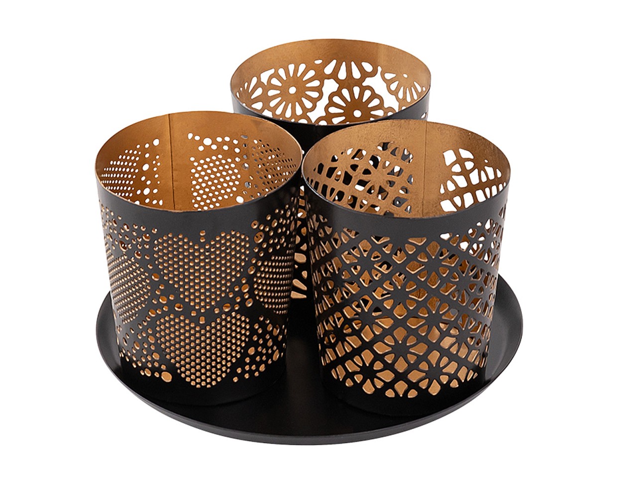 Candle holder set Crete – handmade metal in black and gold