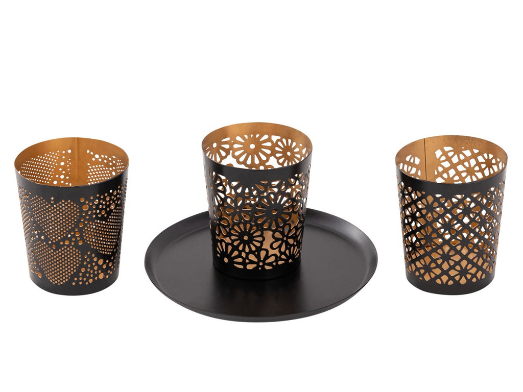 Candle holder set Crete – handmade metal in black and gold