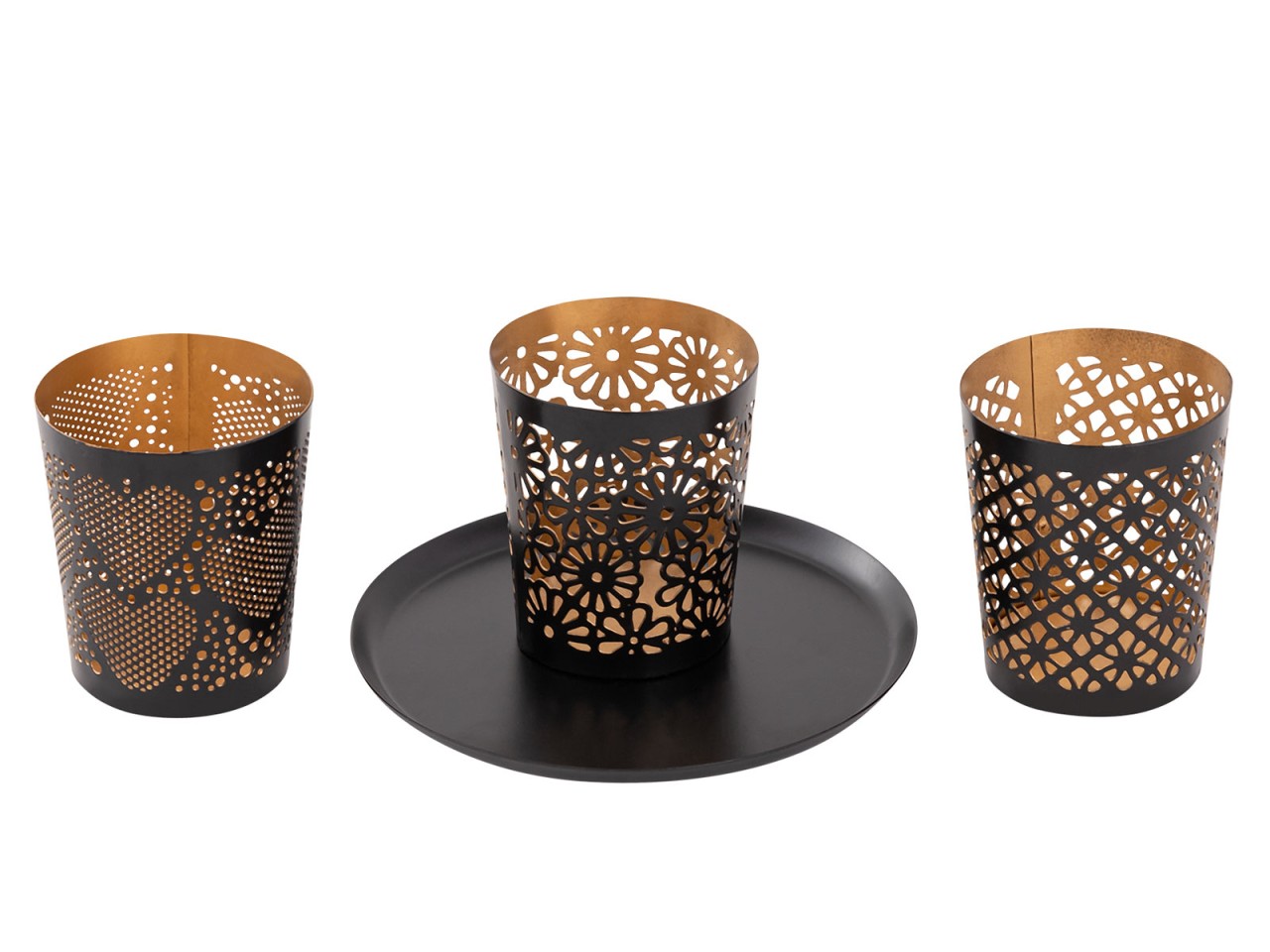 Candle holder set Crete – handmade metal in black and gold
