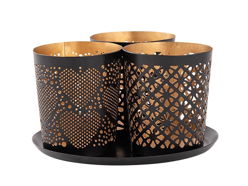 Candle holder set Crete – handmade metal in black and gold