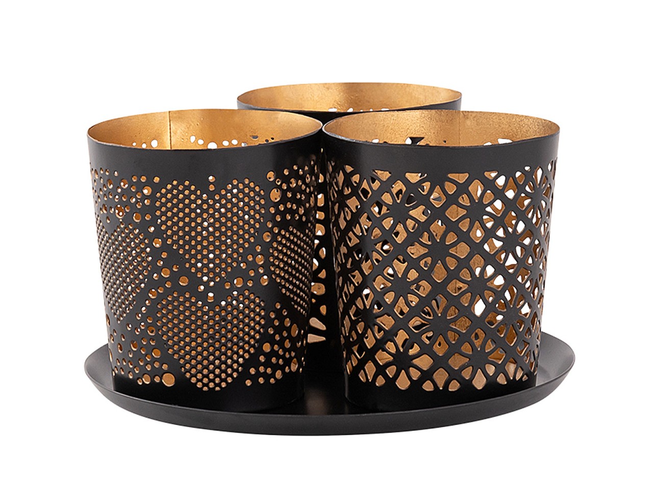 Candle holder set Crete – handmade metal in black and gold