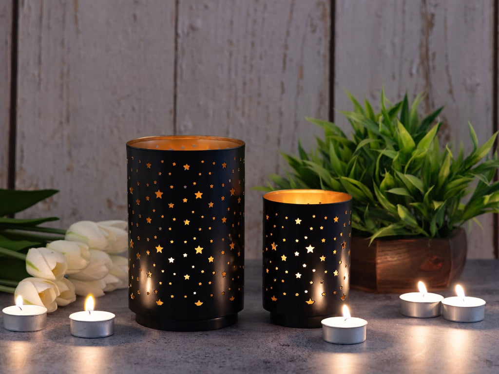 Candle holder set Starry sky – handmade metal in black and gold