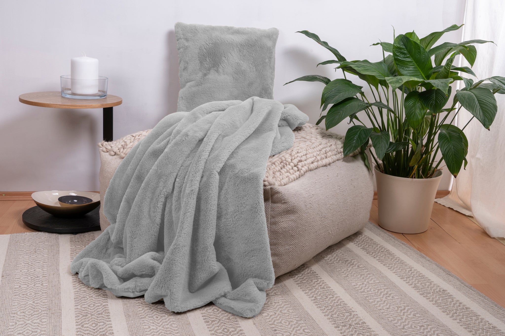 Aimee Pillow and Blanket Set – 2-Piece in Gray and Blue