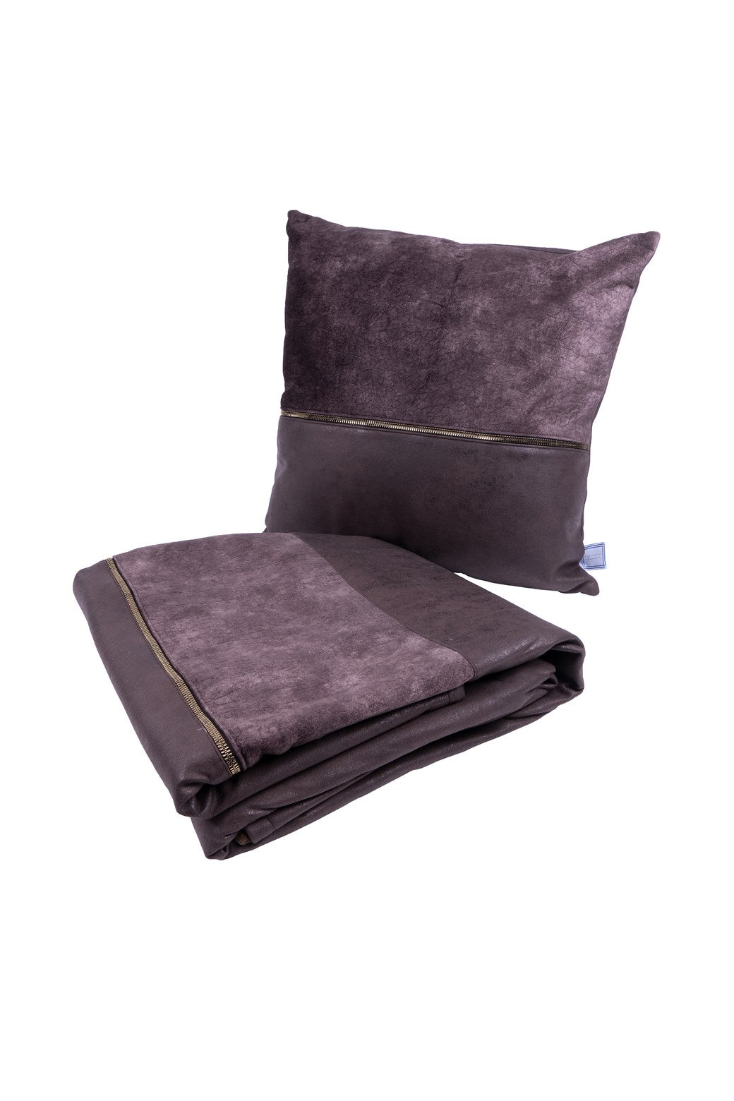 Picco cushion and blanket set – 2-piece in grey and brown