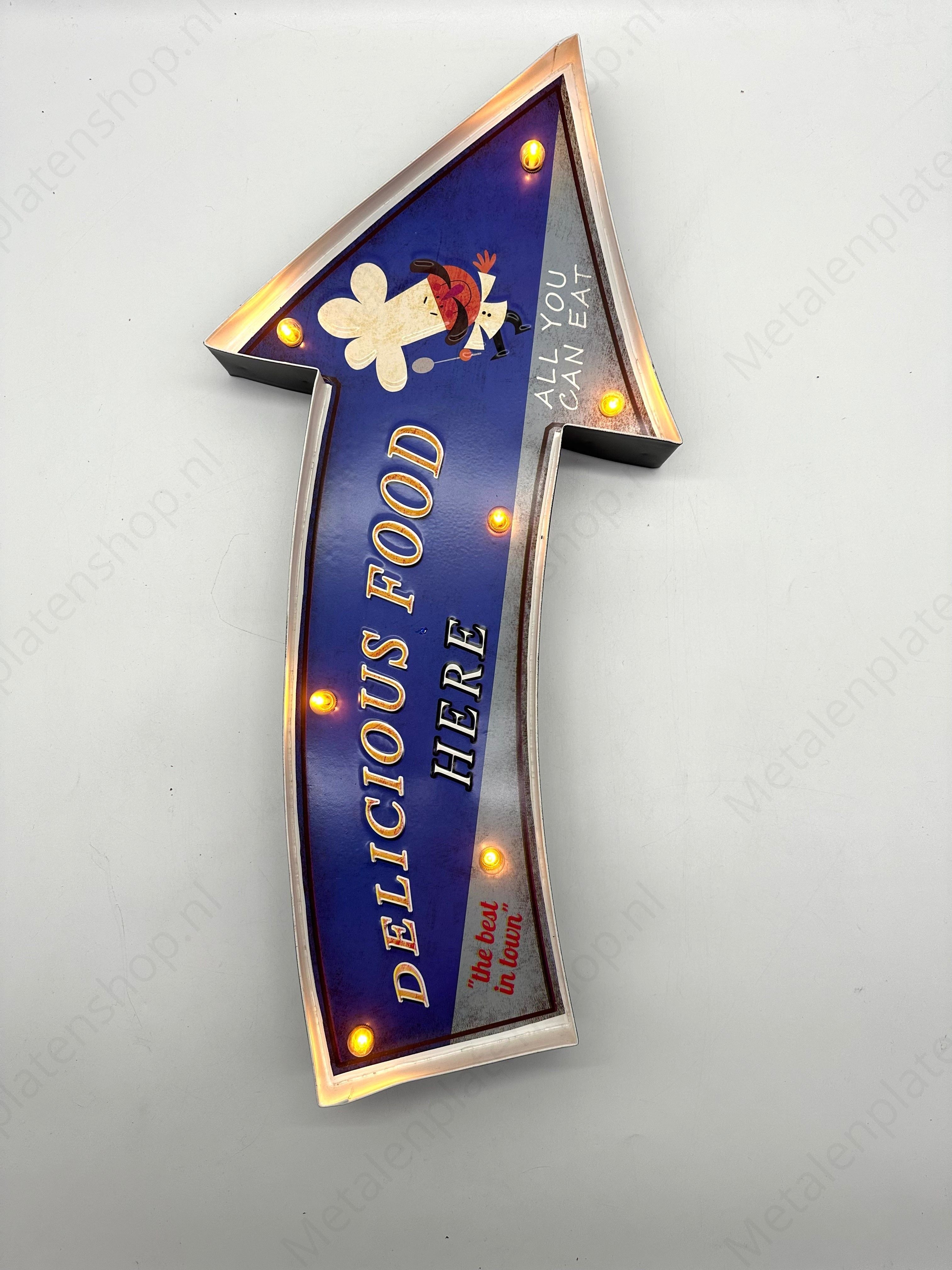 Metal Light Sign - Delicious Food Here - LED lighting