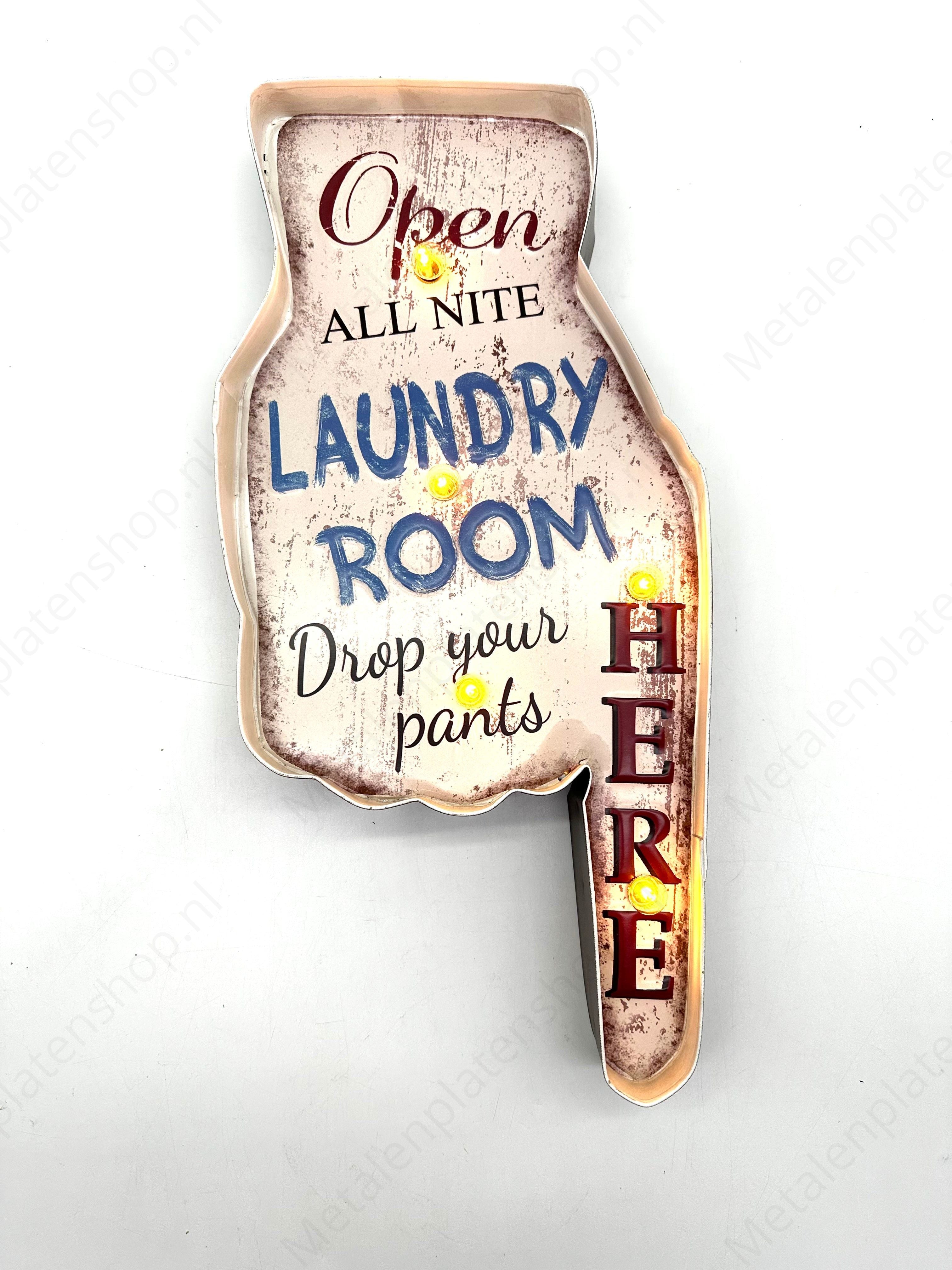 Metal Light Sign - Laundry Room Here - LED Lighting