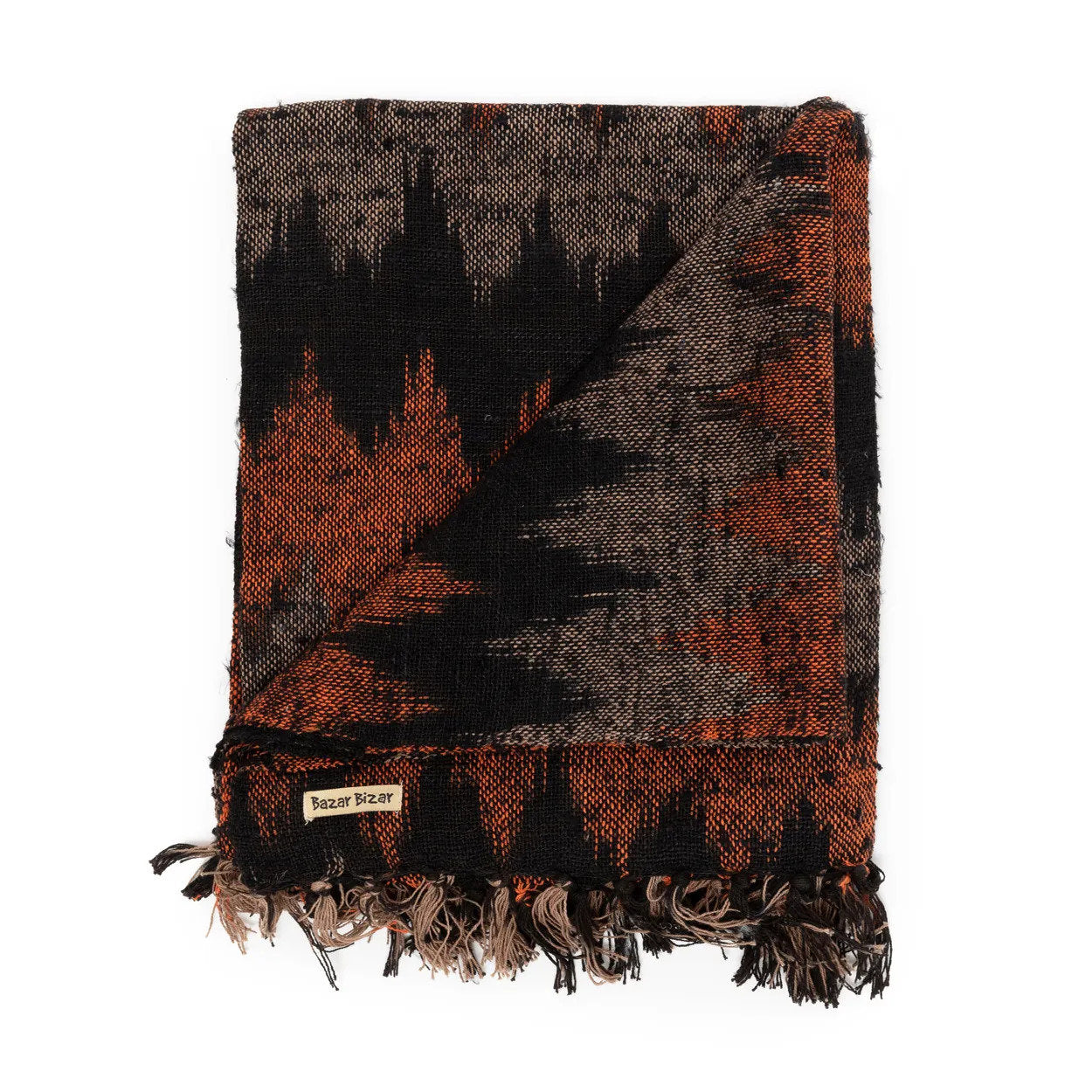 Luxurious hand-woven plaid - Black Orange