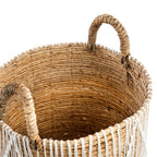 Macramé Mand Medium – zeegras met wit katoenpatroon in naturel