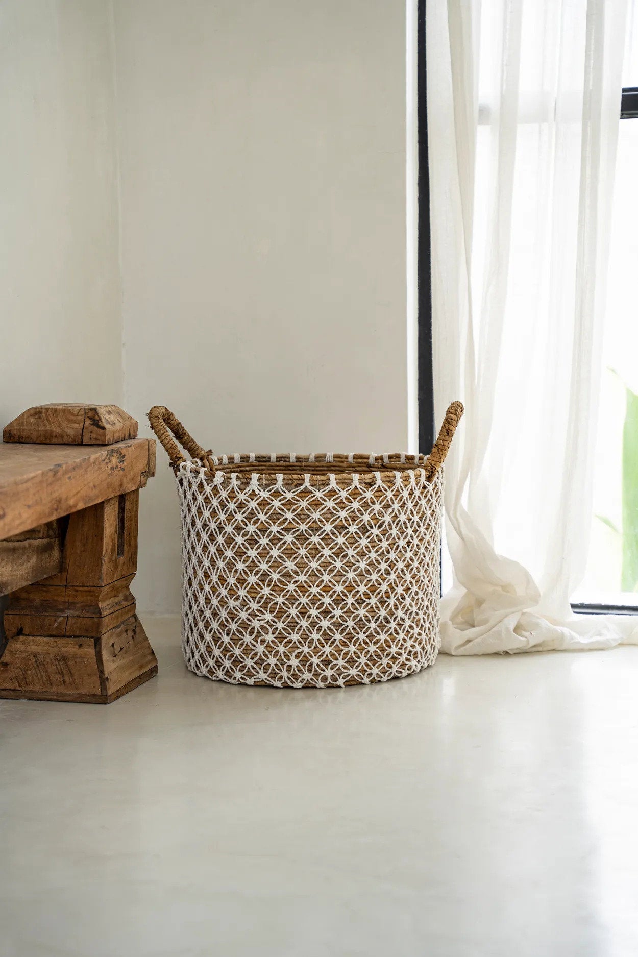 The Cross Stitched Macrame Basket - Medium