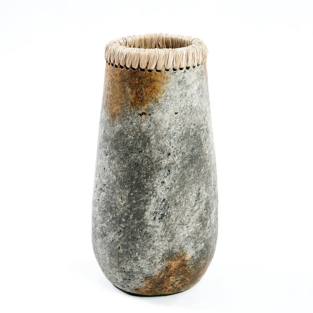 Antique Grey Vase – terracotta with raffia detail in elegant style