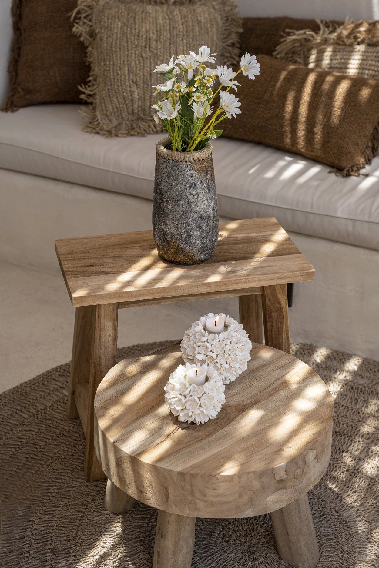 Antique Grey Vase – terracotta vase with raffia detail