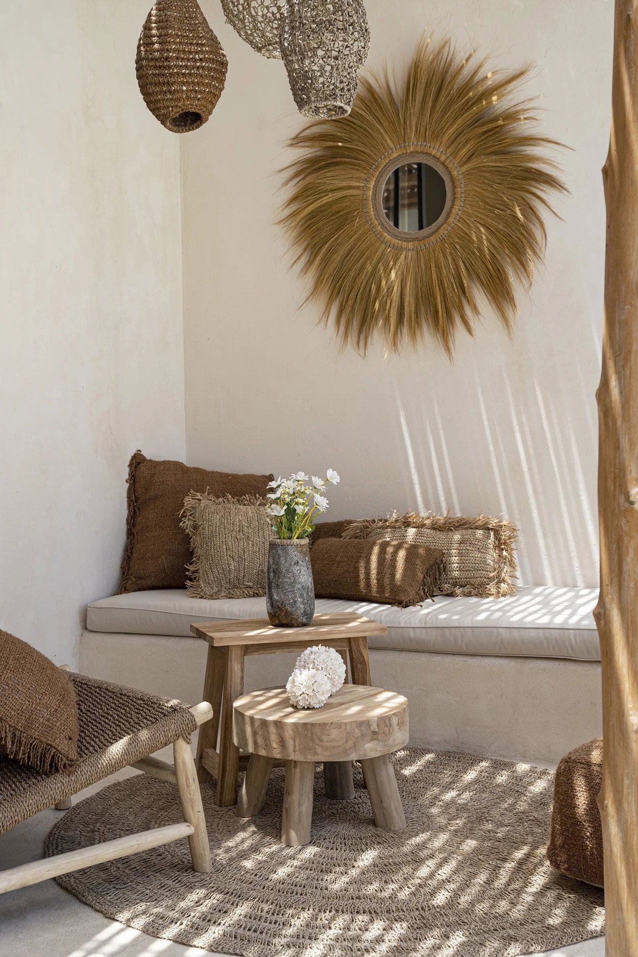 Antique Grey Vase – terracotta vase with raffia detail