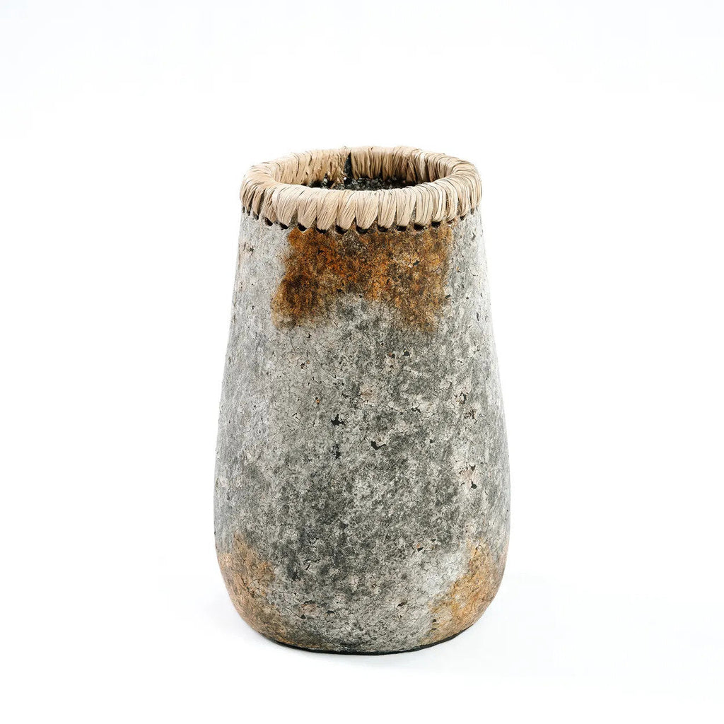 Antique Grey Vase – terracotta with raffia detail in a refined design