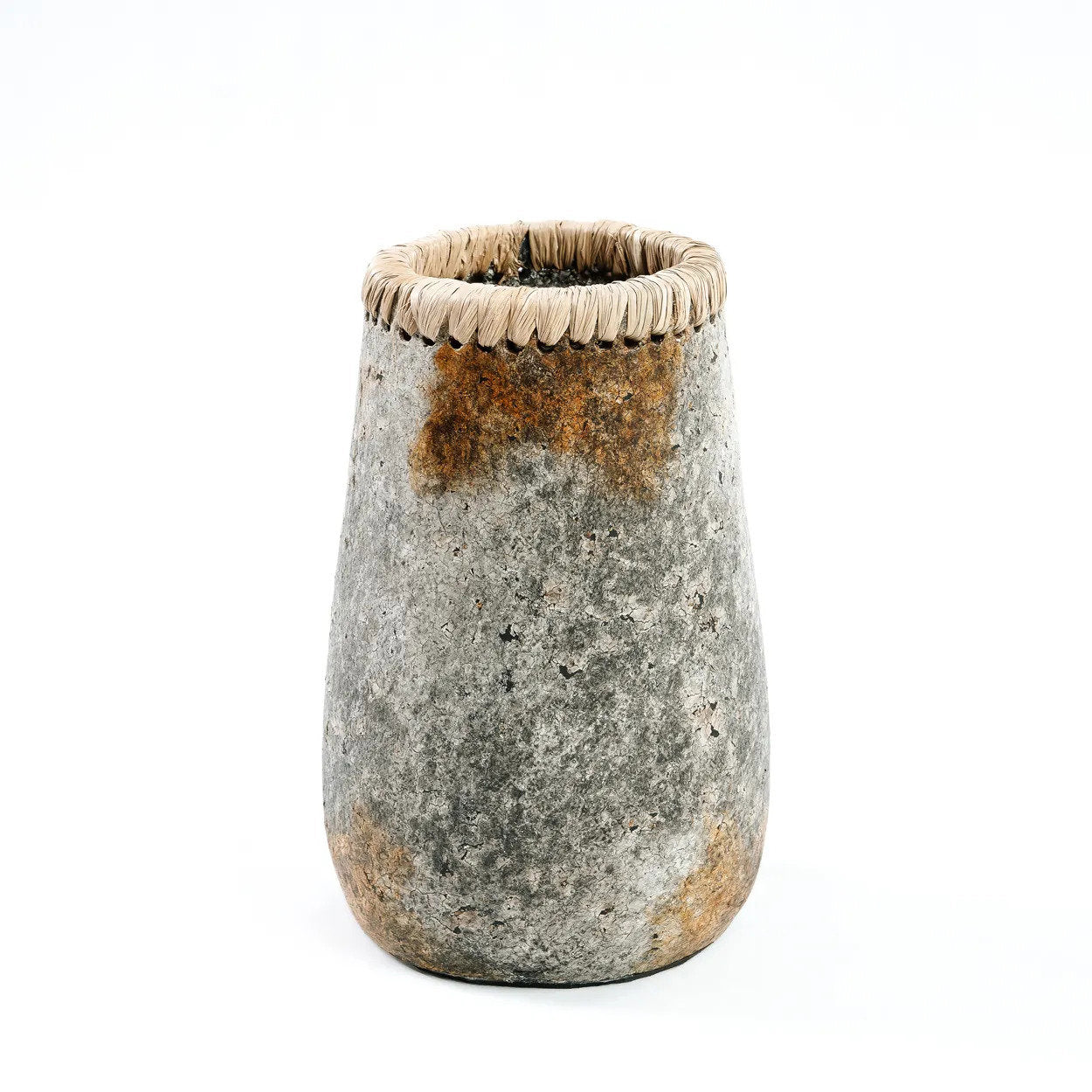 Antique Grey Vase – terracotta with raffia detail in a refined design