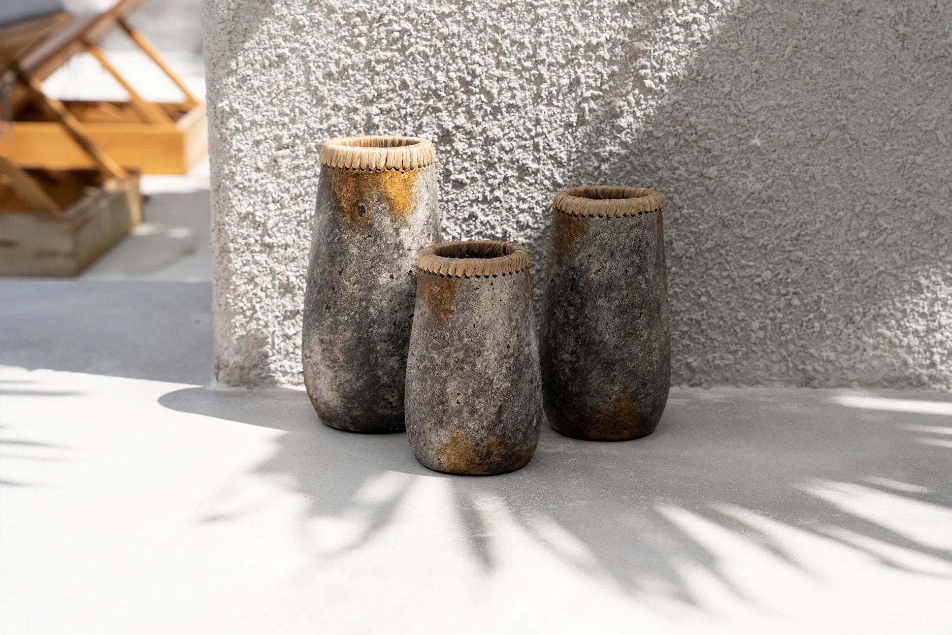 Antique Grey Vase – terracotta with raffia detail in a refined design
