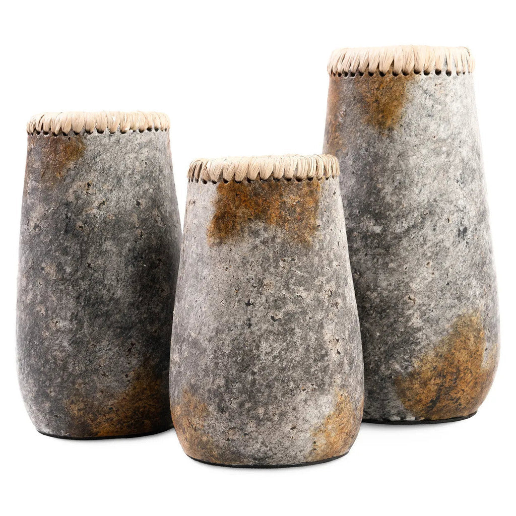 Antique Grey Vase – terracotta with raffia detail in a refined design