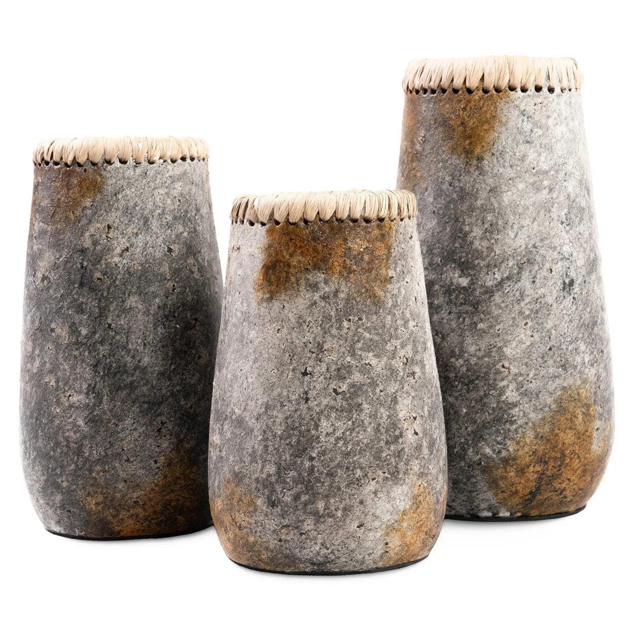 Antique Grey Vase – terracotta with raffia detail in a refined design