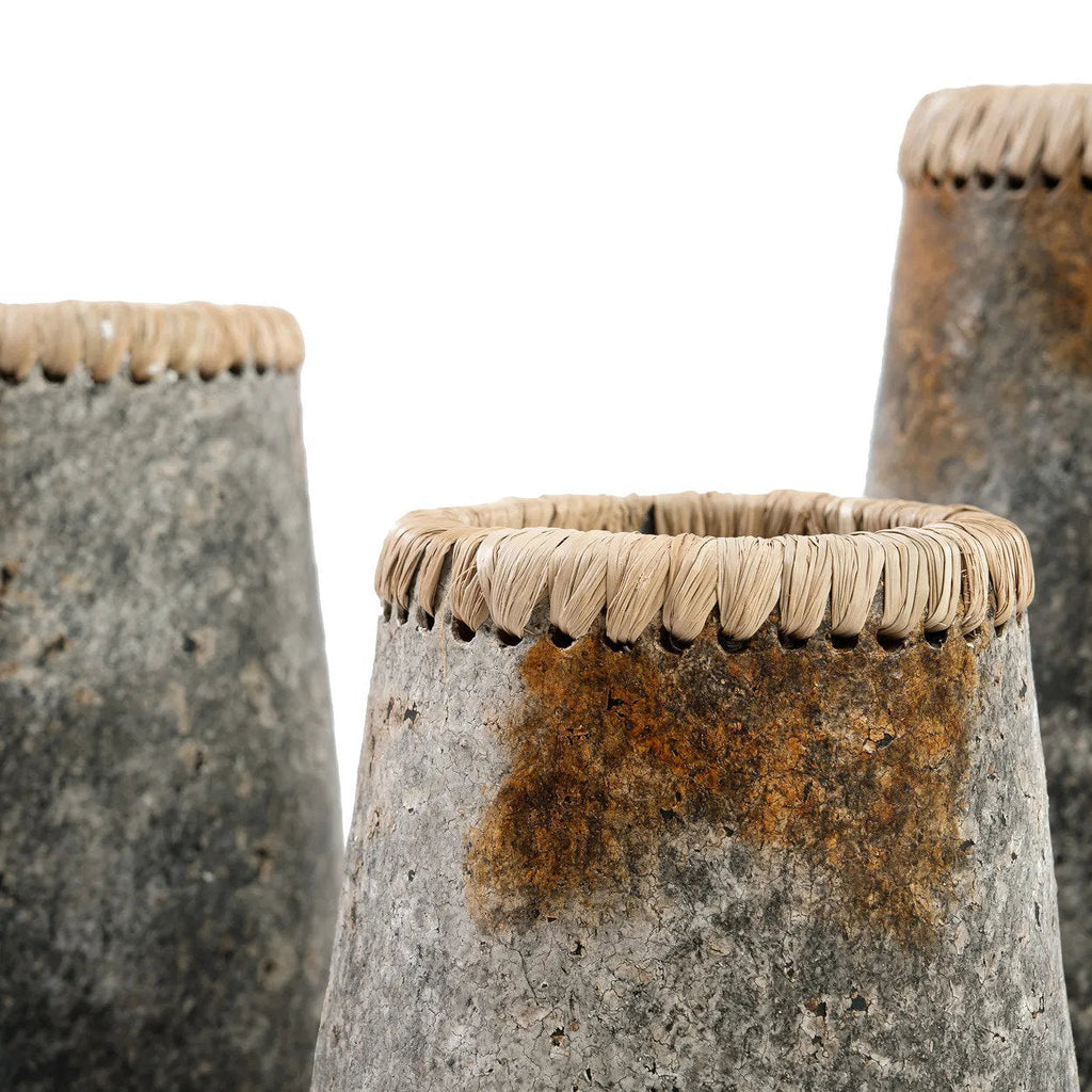 Antique Grey Vase – terracotta with raffia detail in a refined design