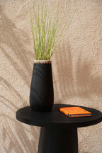 Vase Black Natural - terracotta with raffia details in black