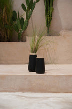 Vase Black Natural - terracotta with raffia details in black
