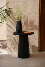Vase Black Natural - terracotta with raffia details in black