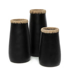 Vase Black Natural - terracotta with raffia details in black