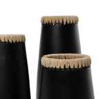 Vase Black Natural - terracotta with raffia details in black