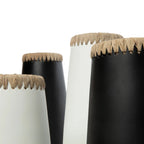 Vase Black Natural - terracotta with raffia details in black