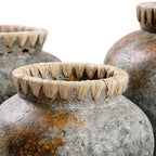 Antique Grey Vase – terracotta with raffia details in a rustic style