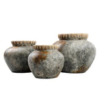 Antique Grey Vase – terracotta with raffia details in a rustic style