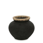 Vase M - terracotta with raffia detail in natural black