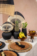 Vase M - terracotta with raffia detail in natural black