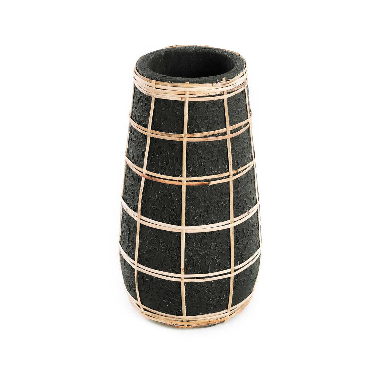 Vase M – terracotta with rattan in black natural