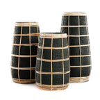 Vase M – terracotta with rattan in black natural
