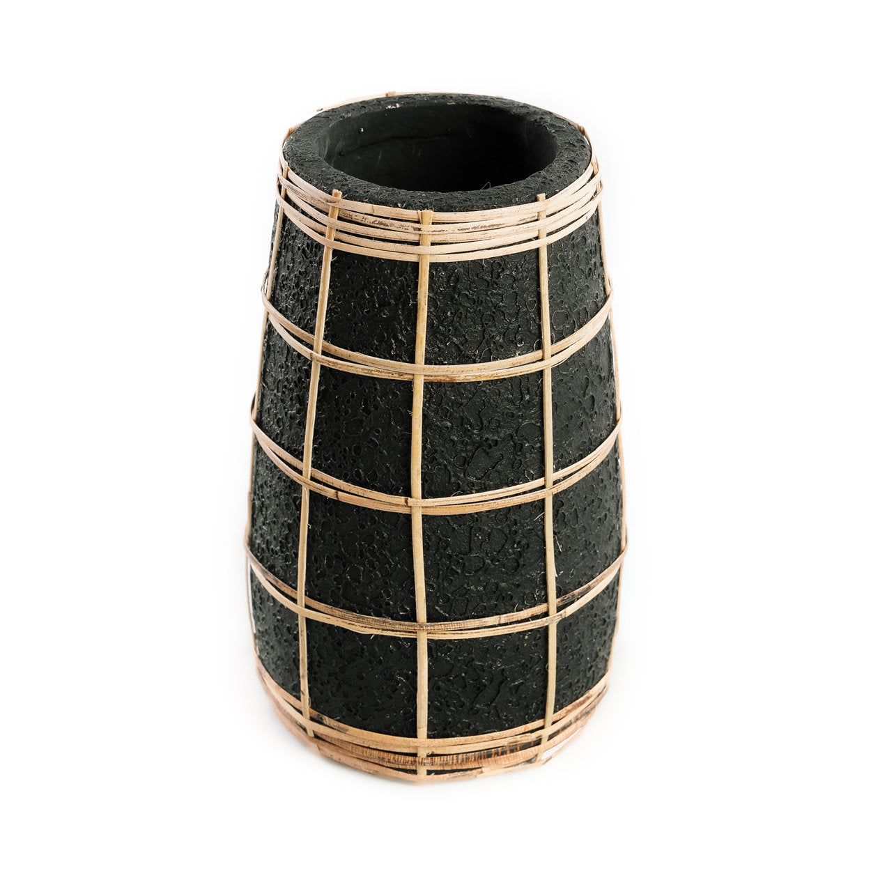 Vase Black Natural – terracotta with wicker accent in black and natural