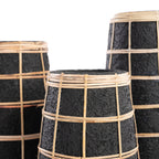Vase Black Natural – terracotta with wicker accent in black and natural