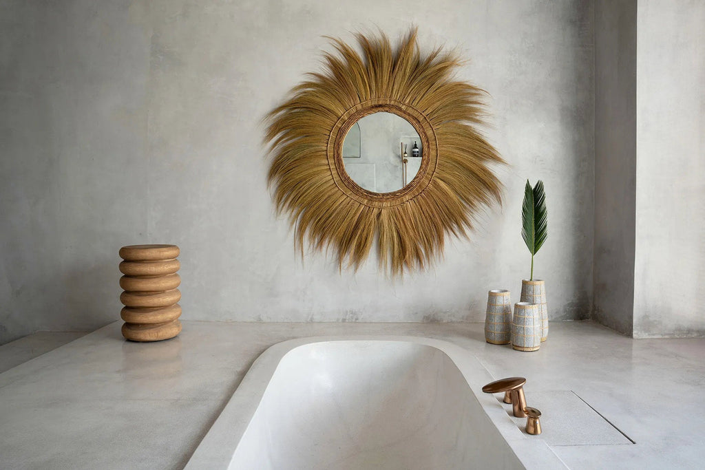 Vase Concrete Natural M – terracotta with raffia detail in an atmospheric style