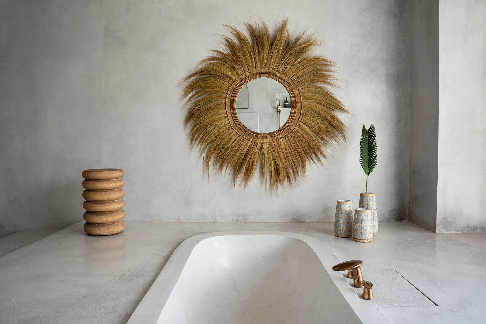 Vase Concrete Natural M – terracotta with raffia detail in an atmospheric style