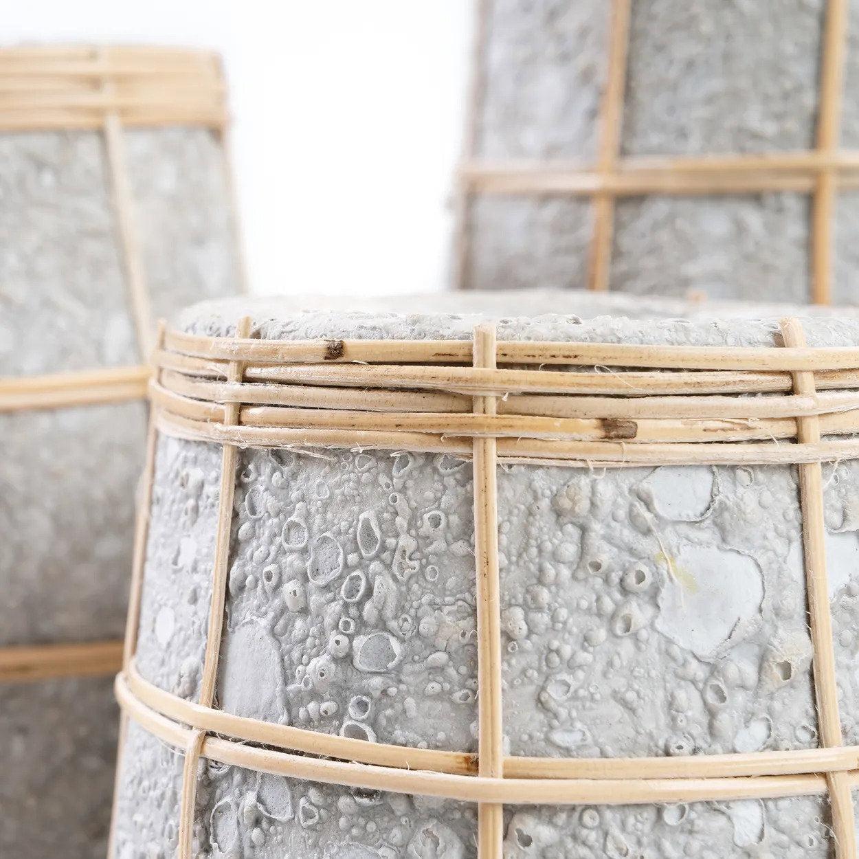 Vase Concrete Natural M – terracotta with raffia detail in an atmospheric style