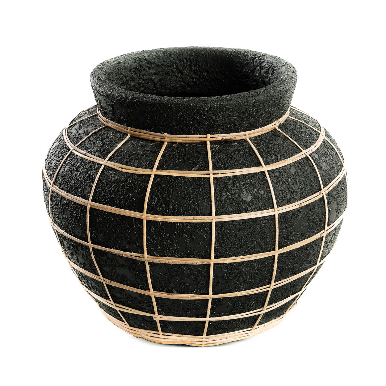 The Belly Vase – terracotta with rattan detail in black