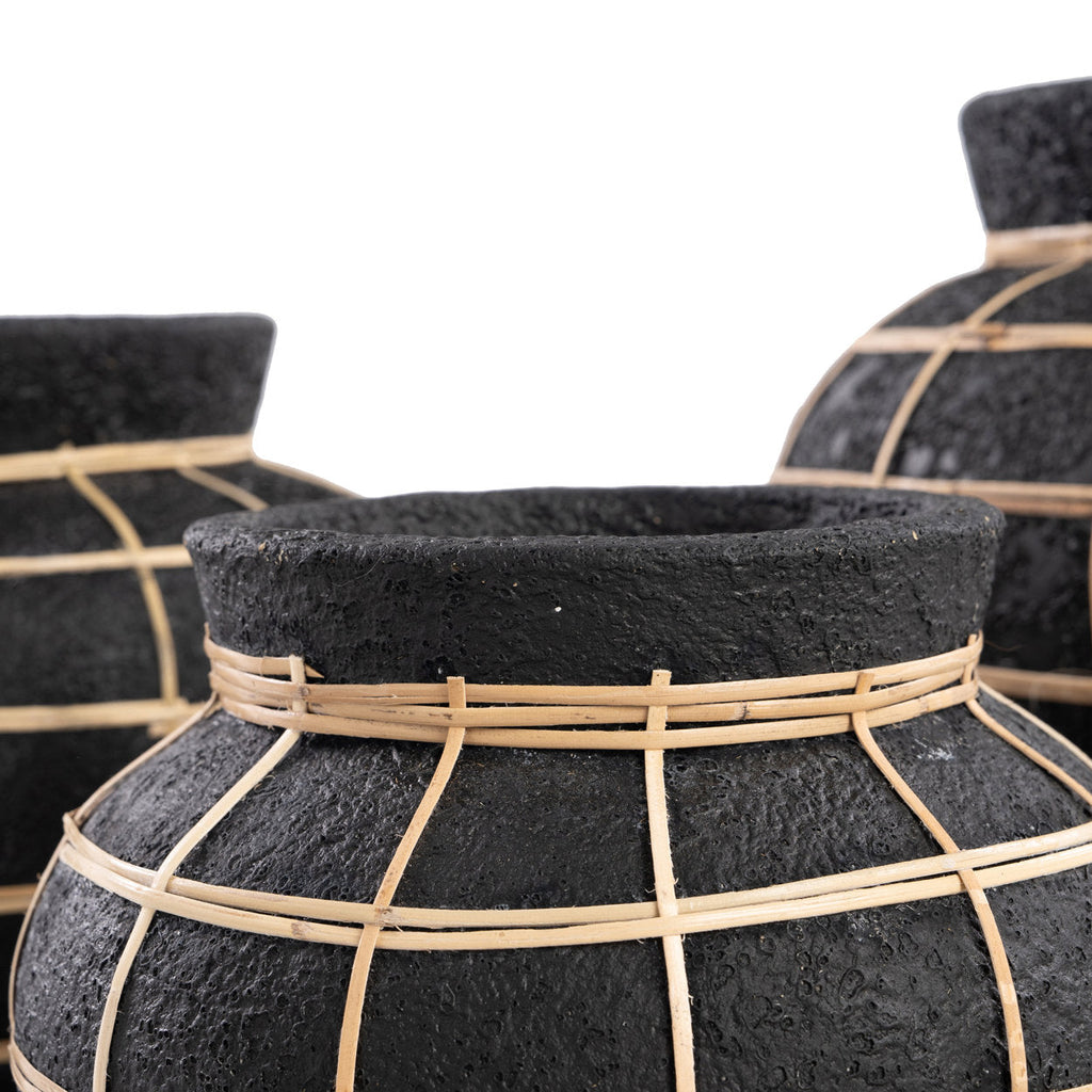 The Belly Vase – terracotta with rattan detail in black
