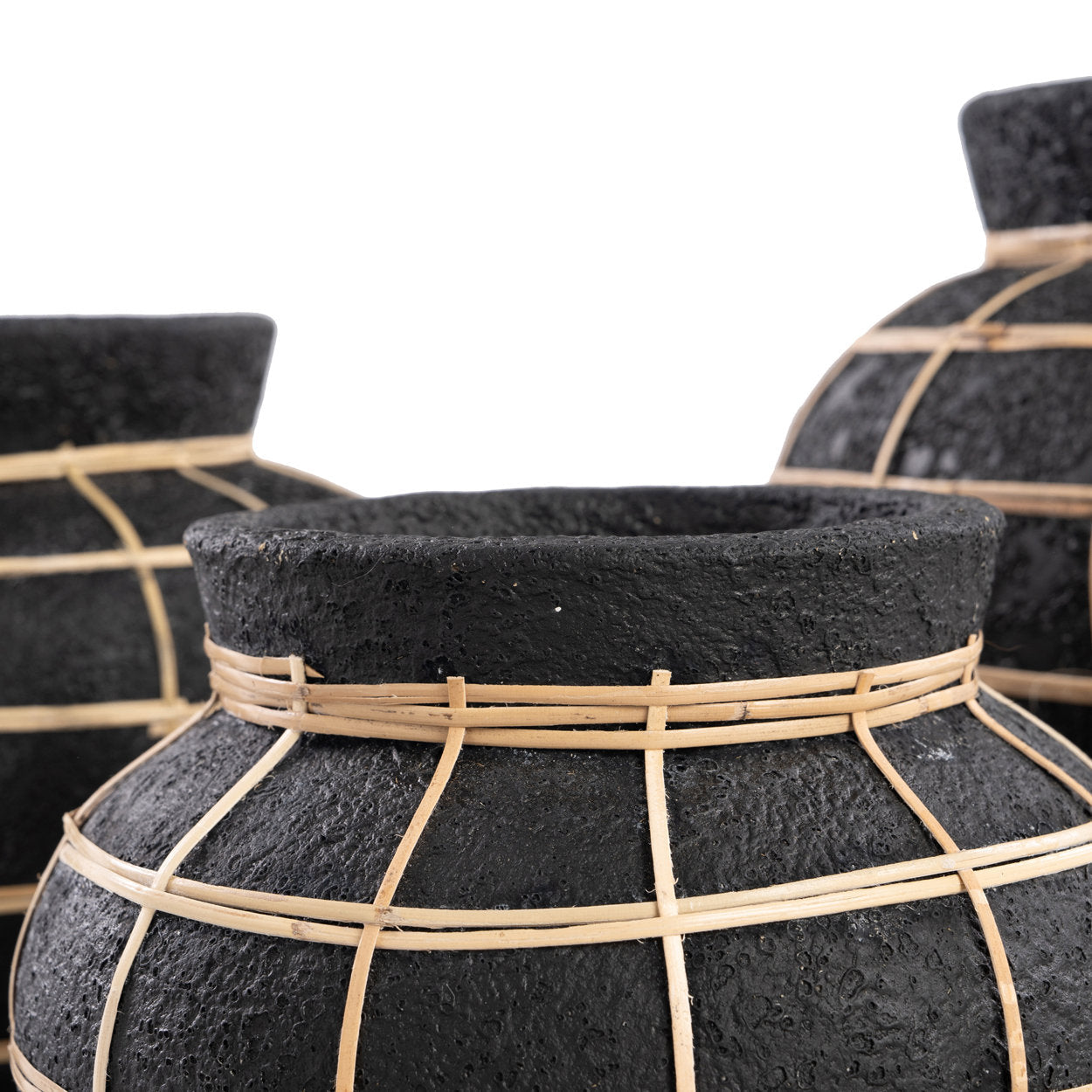 The Belly Vase – terracotta with rattan detail in black