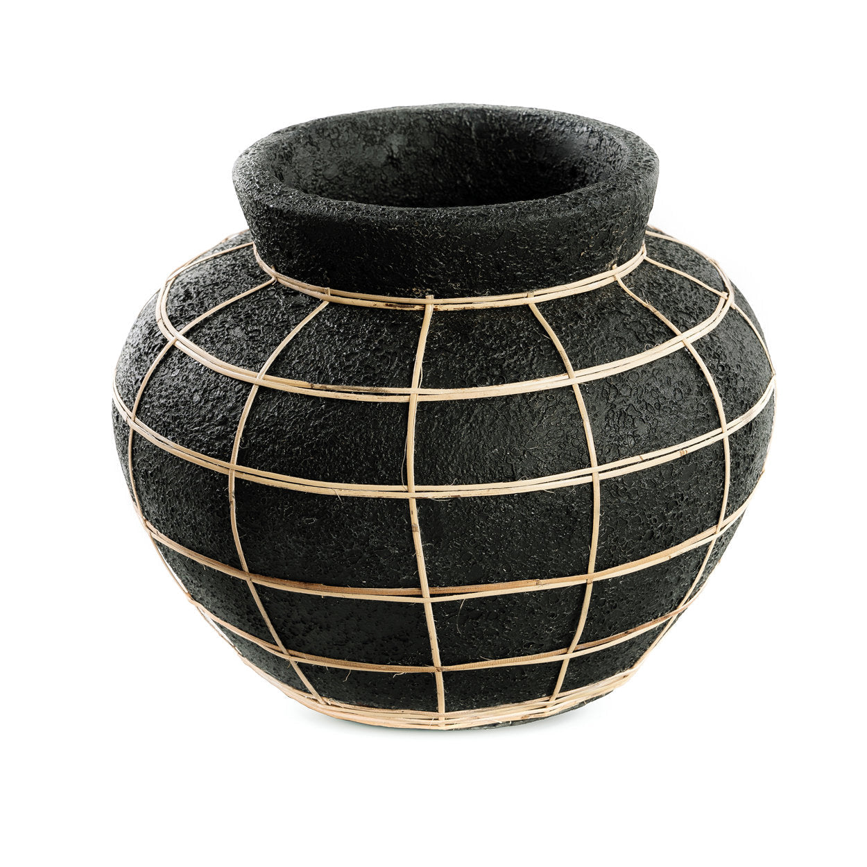 Belly vase M – terracotta with rattan detail in natural black