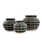 Belly vase M – terracotta with rattan detail in natural black